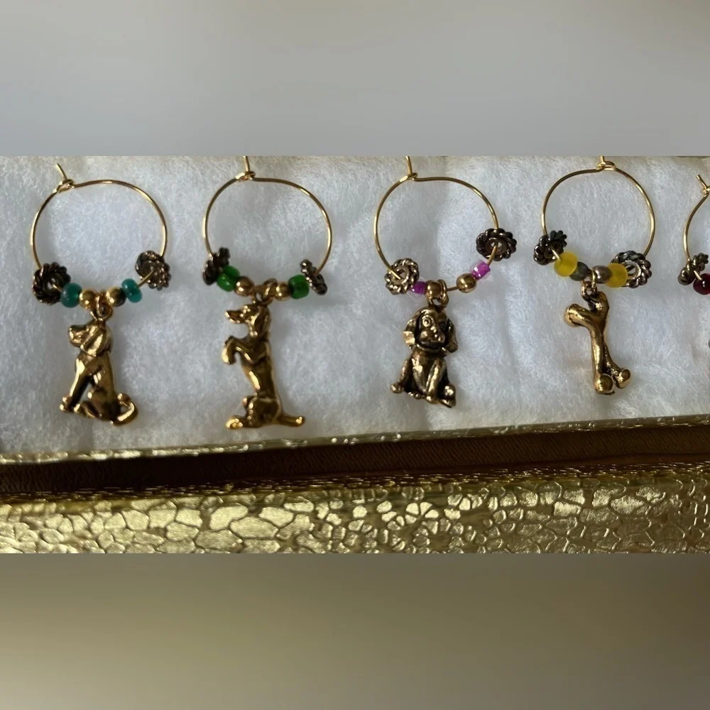 Dog Lovers Wine Glass Charms Set of 6 | Cute Pup Themed Drink Markers